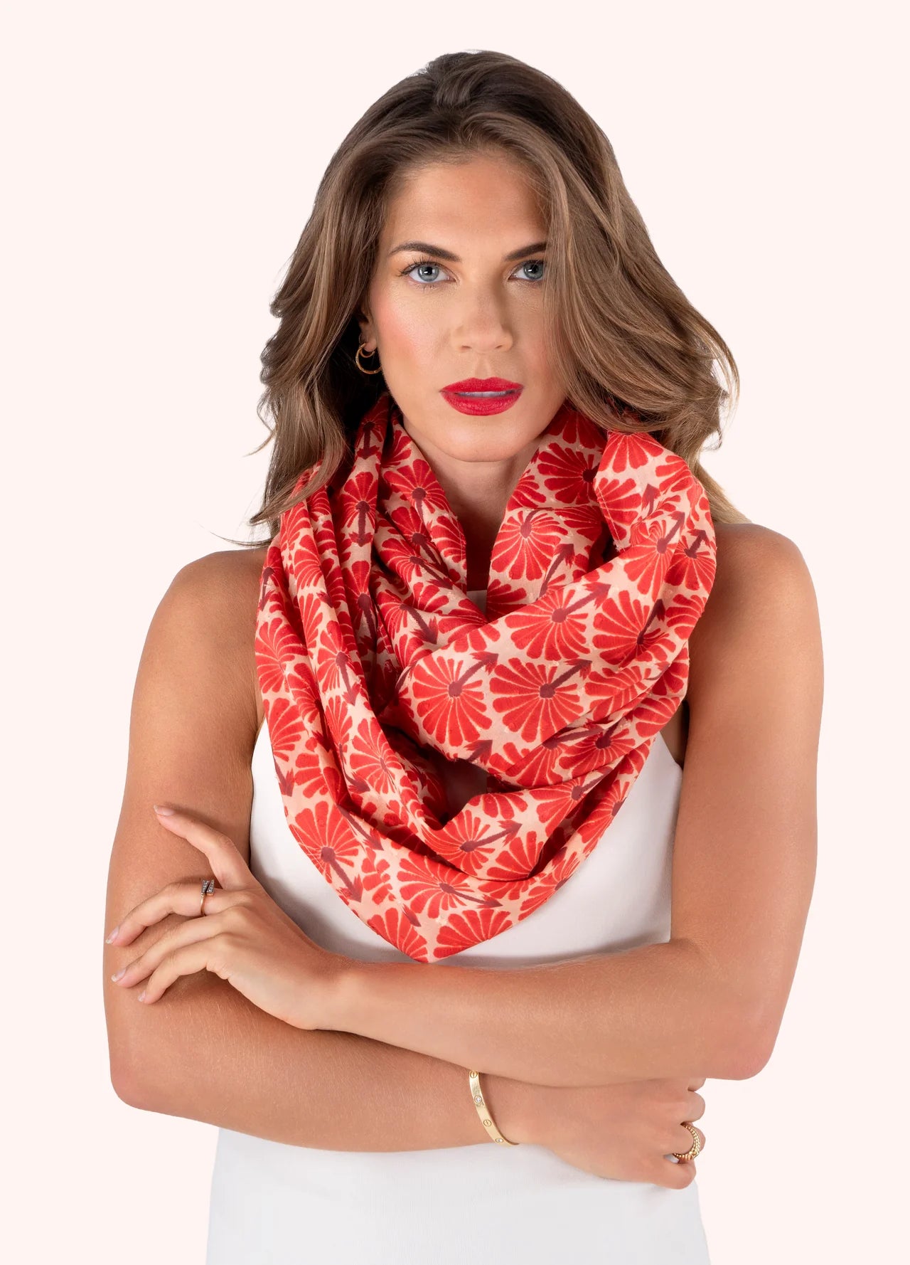 Rouge Bloom Cotton Infinity Scarf