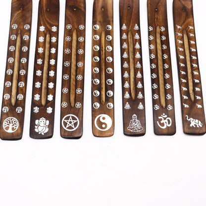Carved Mango Wood Incense Holder Burnt Finish - Assorted Designs