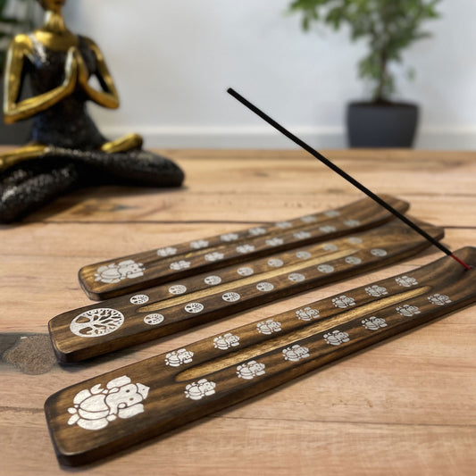 Carved Mango Wood Incense Holder Burnt Finish - Assorted Designs