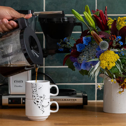 Porcelain Set of 2 Stackable Mugs - Meow