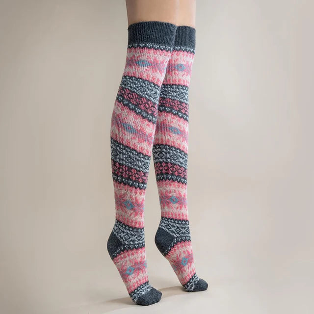 4-7 Over Knee Socks Fairisle Grey Top