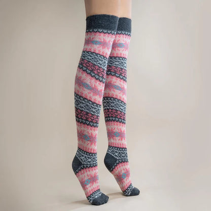 4-7 Over Knee Socks Fairisle Grey Top