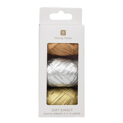 Raffia Ribbon 3pk (Gold/Bronze/Silver)