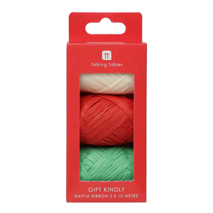 Raffia Ribbon 3pk (Red/Green/White)
