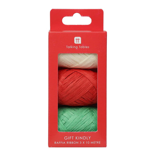 Raffia Ribbon 3pk (Red/Green/White)