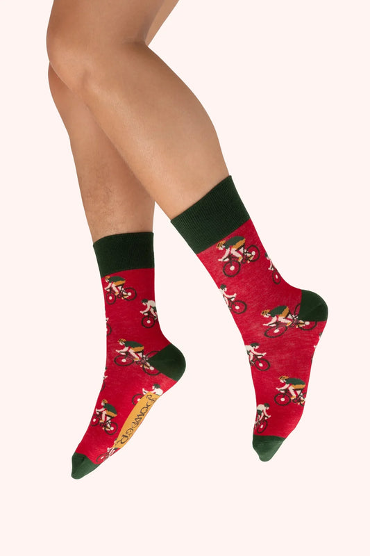 Powder Mens Socks Racing Bikes (Tomato Red)