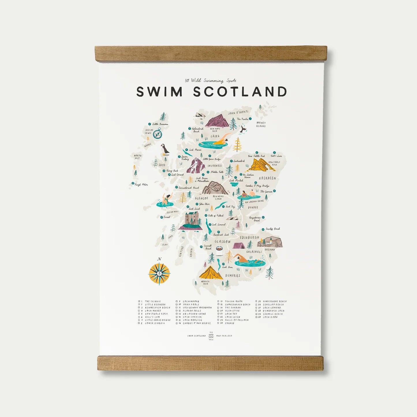 Swim Scotland A3 Print & Oak Hanger