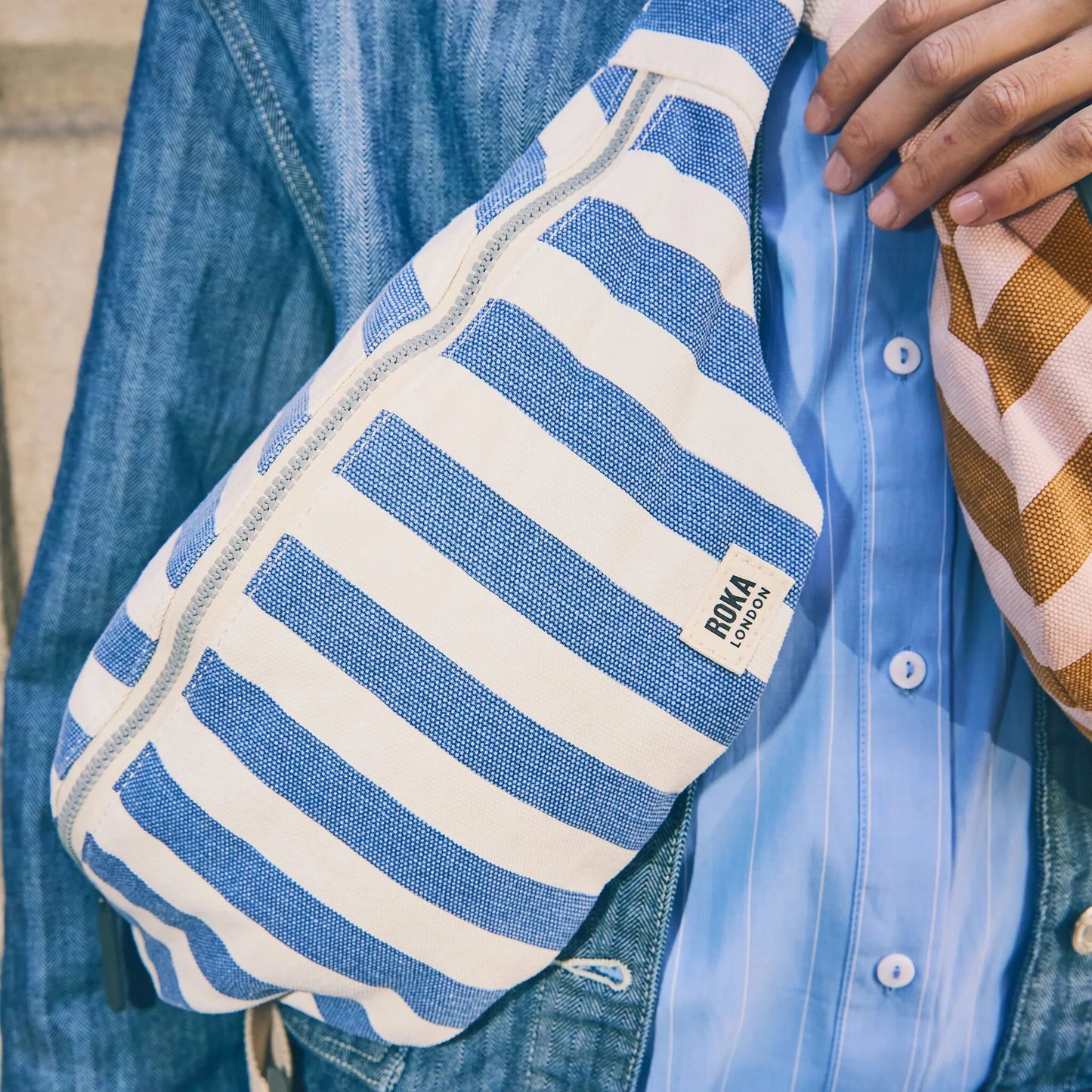 Mill Hill Cotton Crossbody Bag (Denim Stripe)
