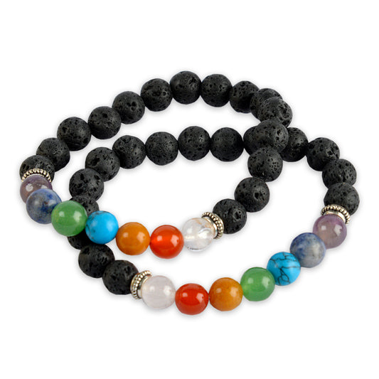 Chakra Gemstone & Lava Bead Bracelet