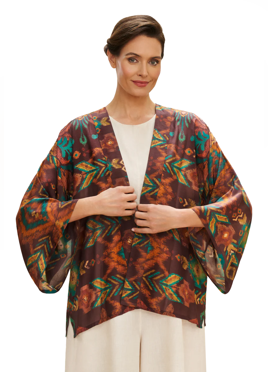 Ikat Kimono Jacket - Chocolate