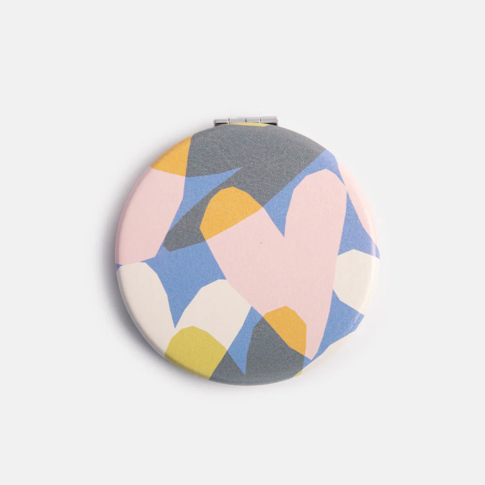 Round Pocket Mirror Confetti Hearts