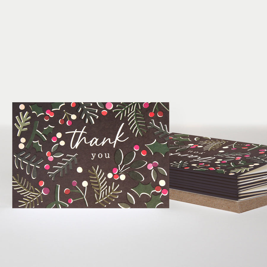 Foliage & Berries Small Thank You Christmas Card 10pk