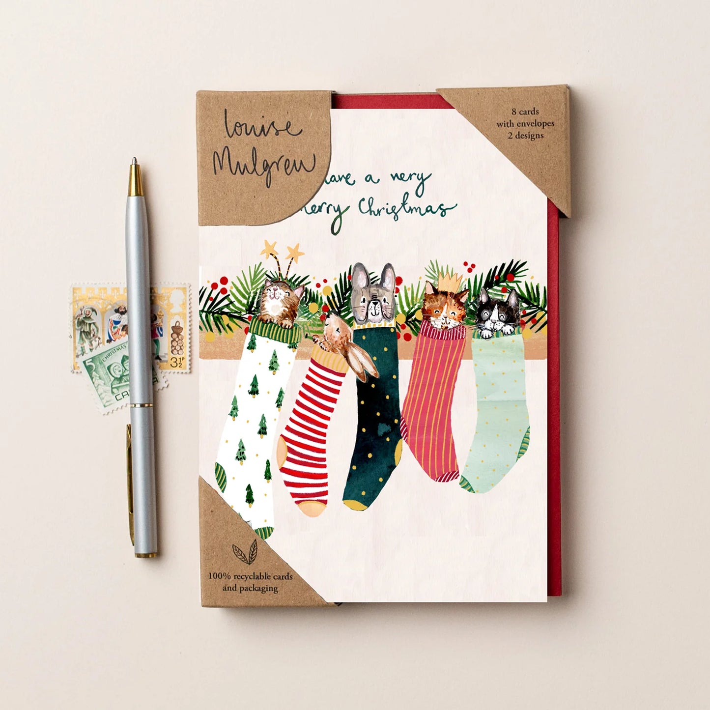 Christmas Card 8pk Animals & Stockings