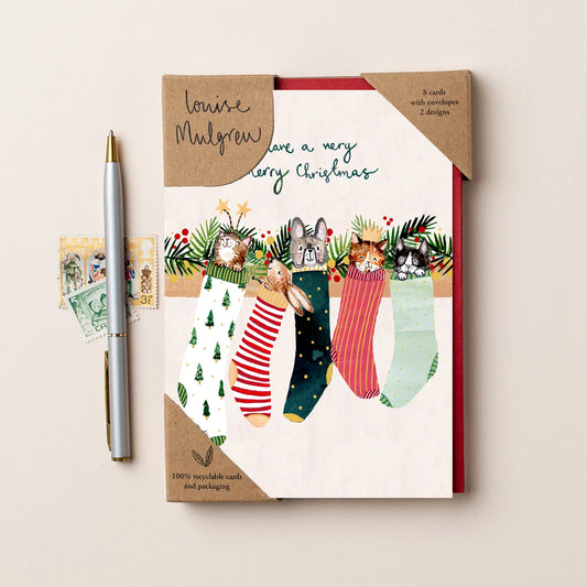 Christmas Card 8pk Animals & Stockings