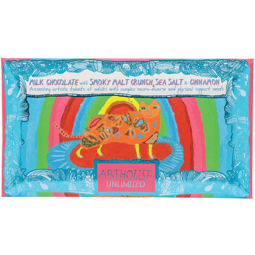 Arthouse Rainbow Cat - Milk Chocolate Bar with Smoky Malt Crunch, Sea Salt & Cinnamon