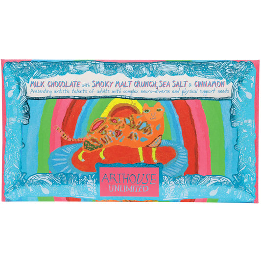 Arthouse Rainbow Cat - Milk Chocolate Bar with Smoky Malt Crunch, Sea Salt & Cinnamon