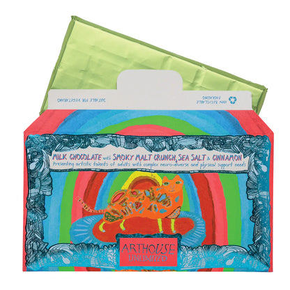 Arthouse Rainbow Cat - Milk Chocolate Bar with Smoky Malt Crunch, Sea Salt & Cinnamon