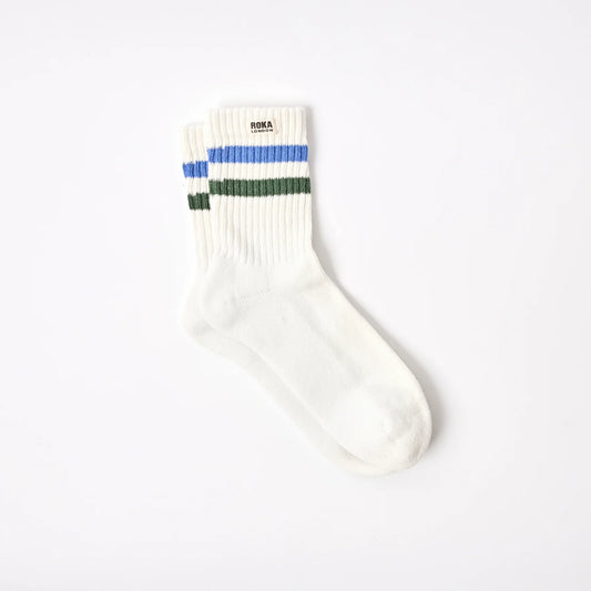Men's Windsor Stripe Crew Socks (Malibu Blue/Forest)