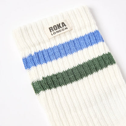 Men's Windsor Stripe Crew Socks (Malibu Blue/Forest)
