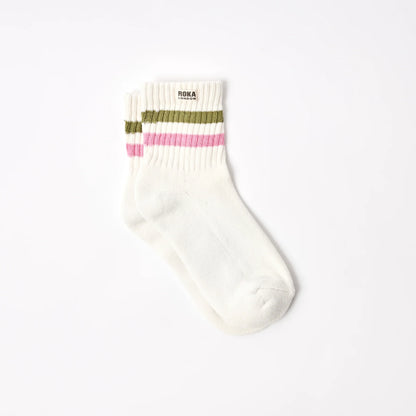 Women's Windsor Stripe Crew Socks (Avocado/Pink)