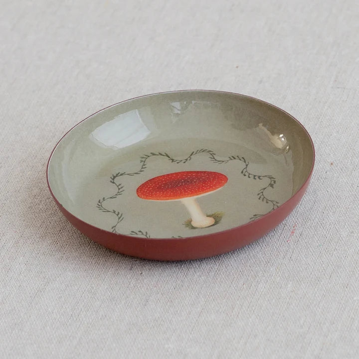 Round Enamel Tray Mushroom