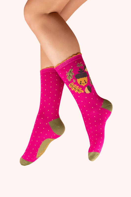 Powder Ankle Socks Happy Acorn Fuchsia