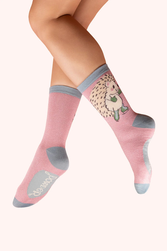 Powder Ankle Socks Skating Hedgehog Glitter