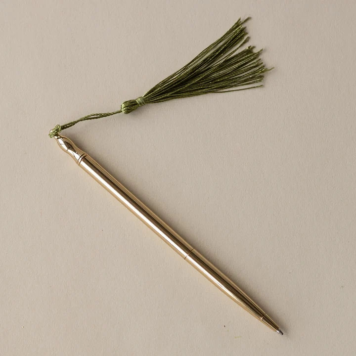 24k Gold Plated Ballpoint Pen Green Tassel