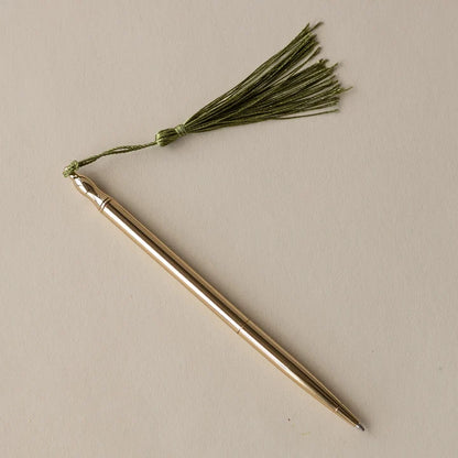 24k Gold Plated Ballpoint Pen Green Tassel