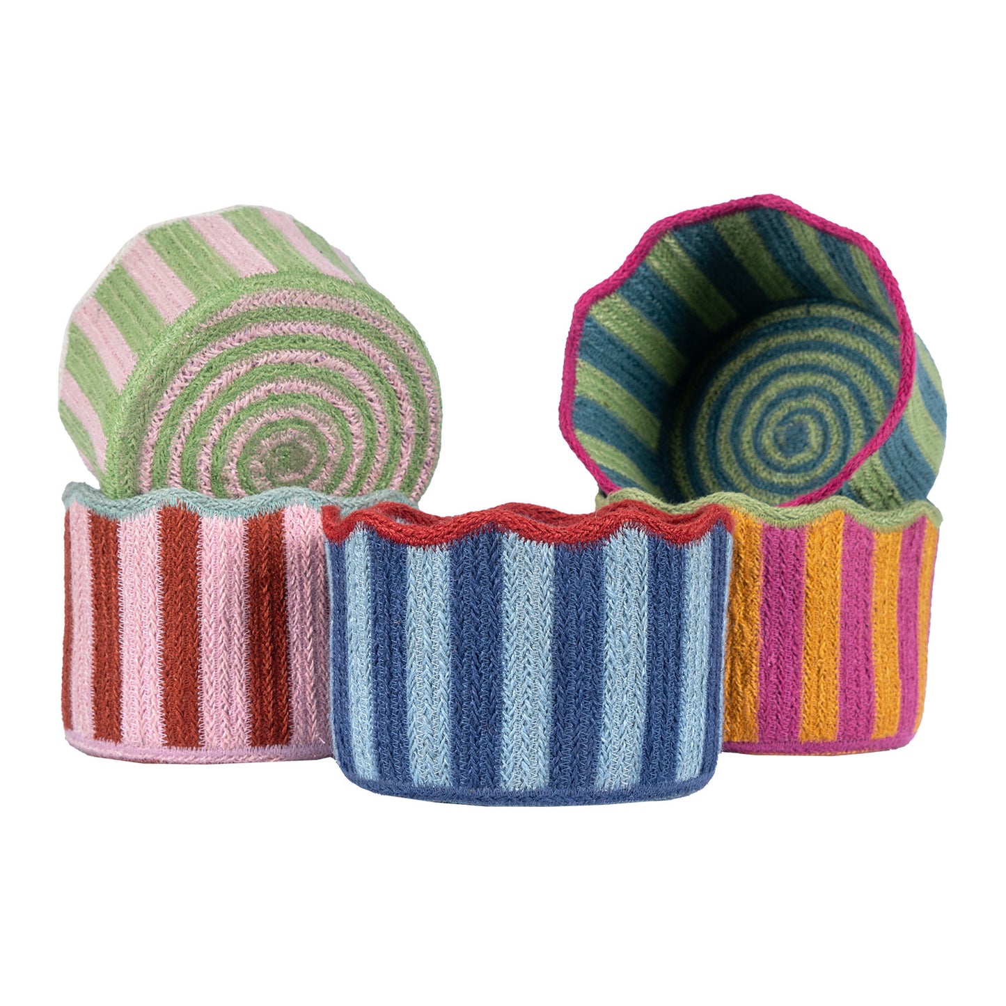 The Braided Rug Company Jute Basket with Pink and Burgundy stripes