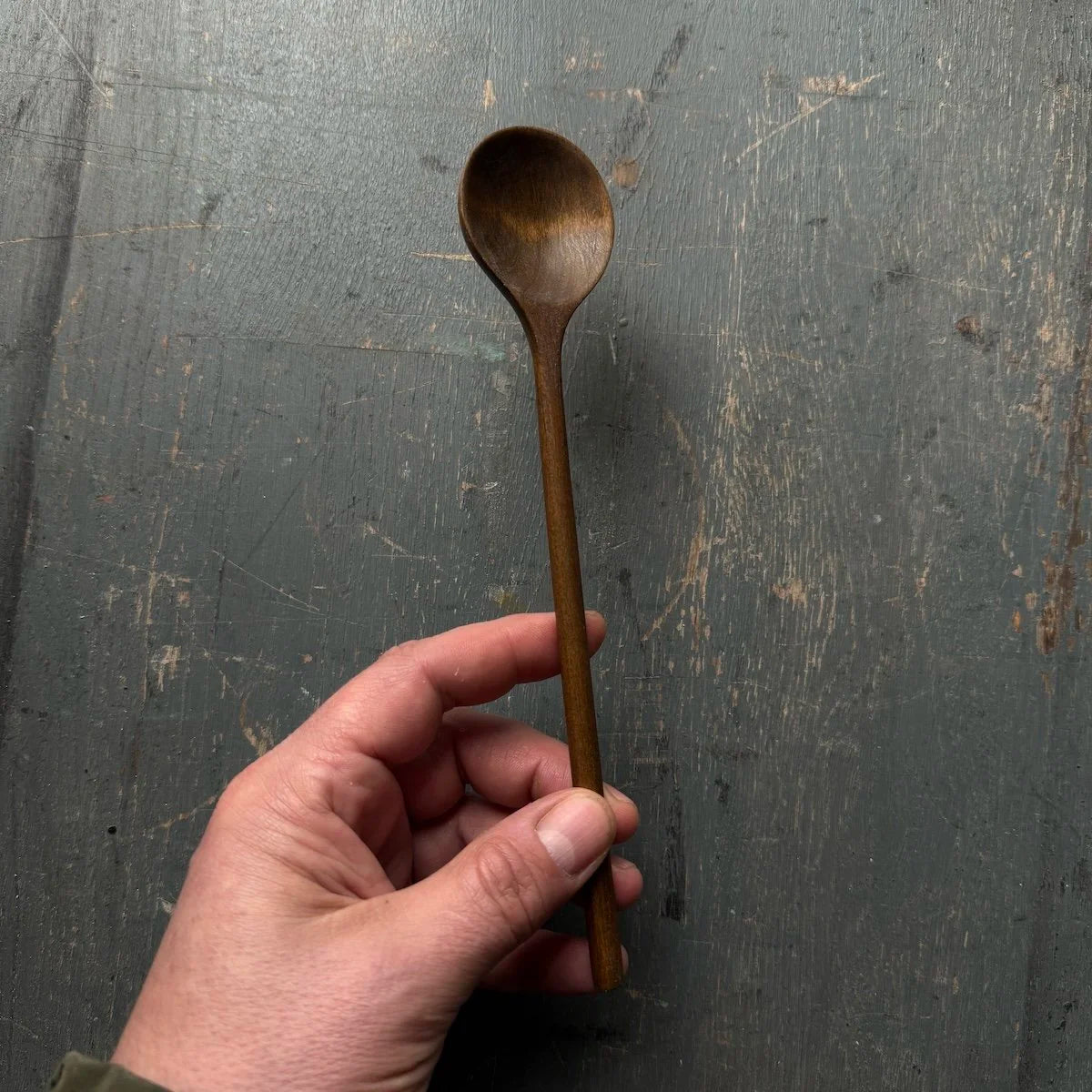 Hand Carved Long Handled Ebonised Tulipwood Condiment Spoon