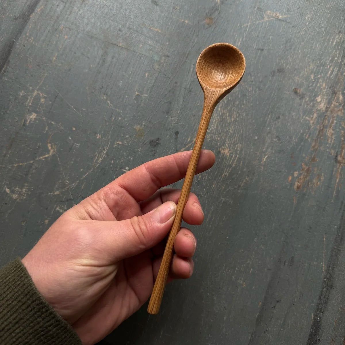 Hand Carved Oak Long Handled Spice Spoon