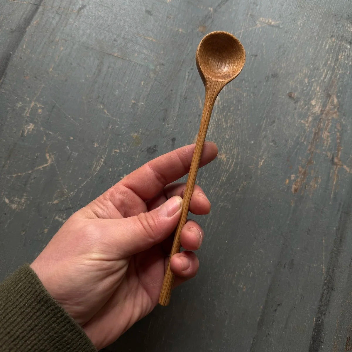 Hand Carved Oak Long Handled Spice Spoon