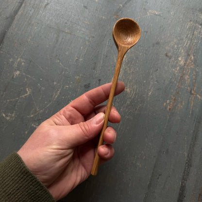 Hand Carved Oak Long Handled Spice Spoon