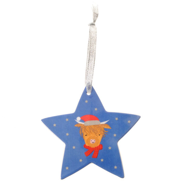 Ziggle Christmas Highland Cow Star Hanging Decoration