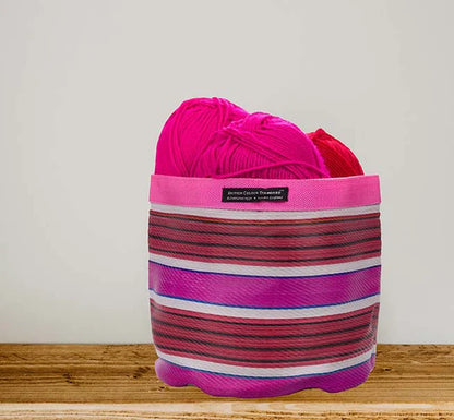 Eco Woven Plant Pot Cover/Storage Basket in Neyron Pink, Pompadour & Pearl (Large 25cm)