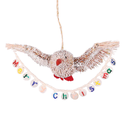 Bristle Bird Merry Christmas Decoration 15cm