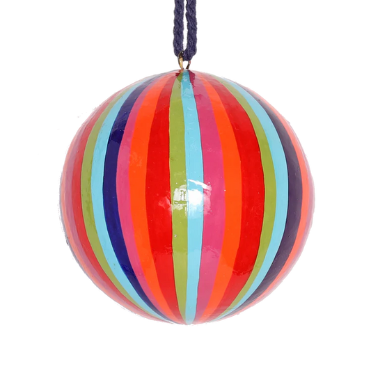 Papier Mache Bauble Narrow Stripe 7cm Multi