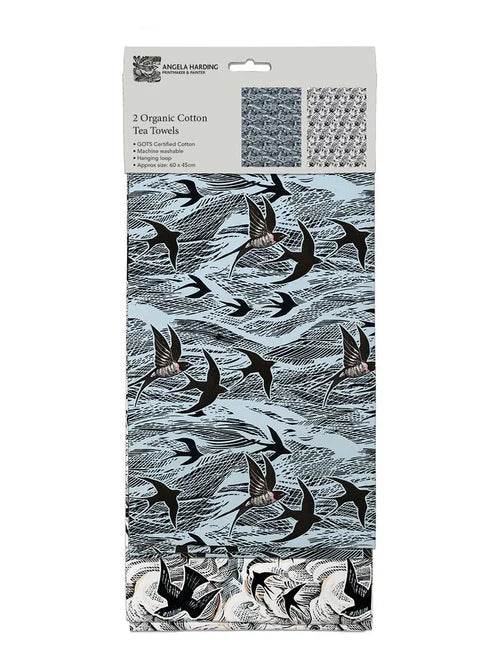 Organic Tea Towel Set of 2 - Swallow and Sea