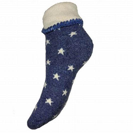 4-7 Wool Blend Cuff Socks Navy with Stars