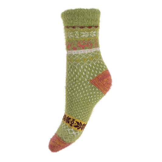 4-7 Wool Blend Socks Green Patterned