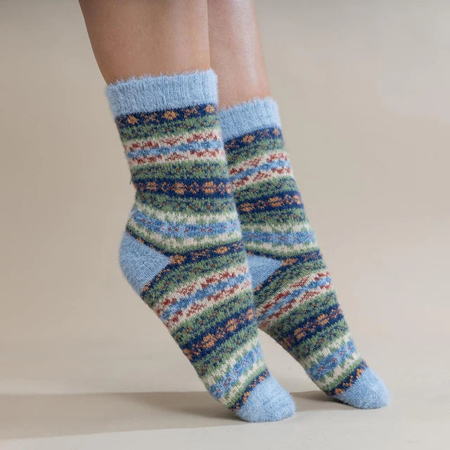 4-7 Wool Blend Socks Pale Blue Multi Fairisle