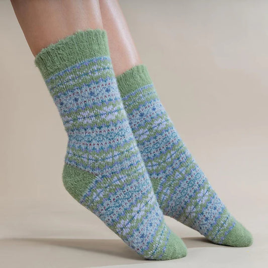 4-7 Wool Blend Socks Green Tone Fairisle