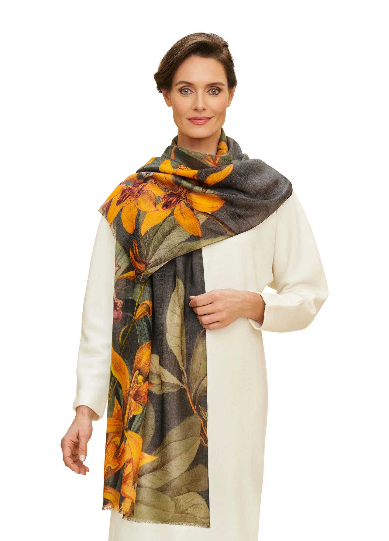 Botany Bliss Charcoal Wool Scarf