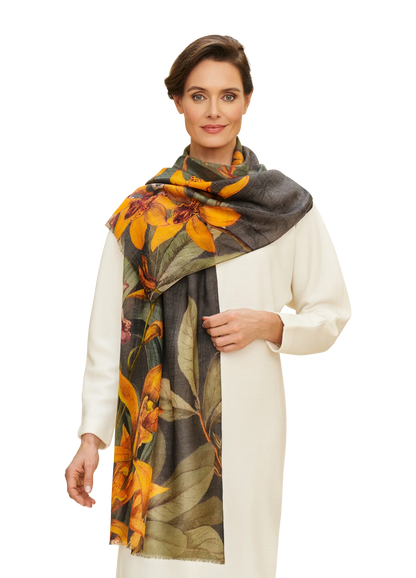 Botany Bliss Charcoal Wool Scarf