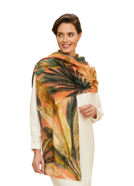 Painted Palm Wool Scarf