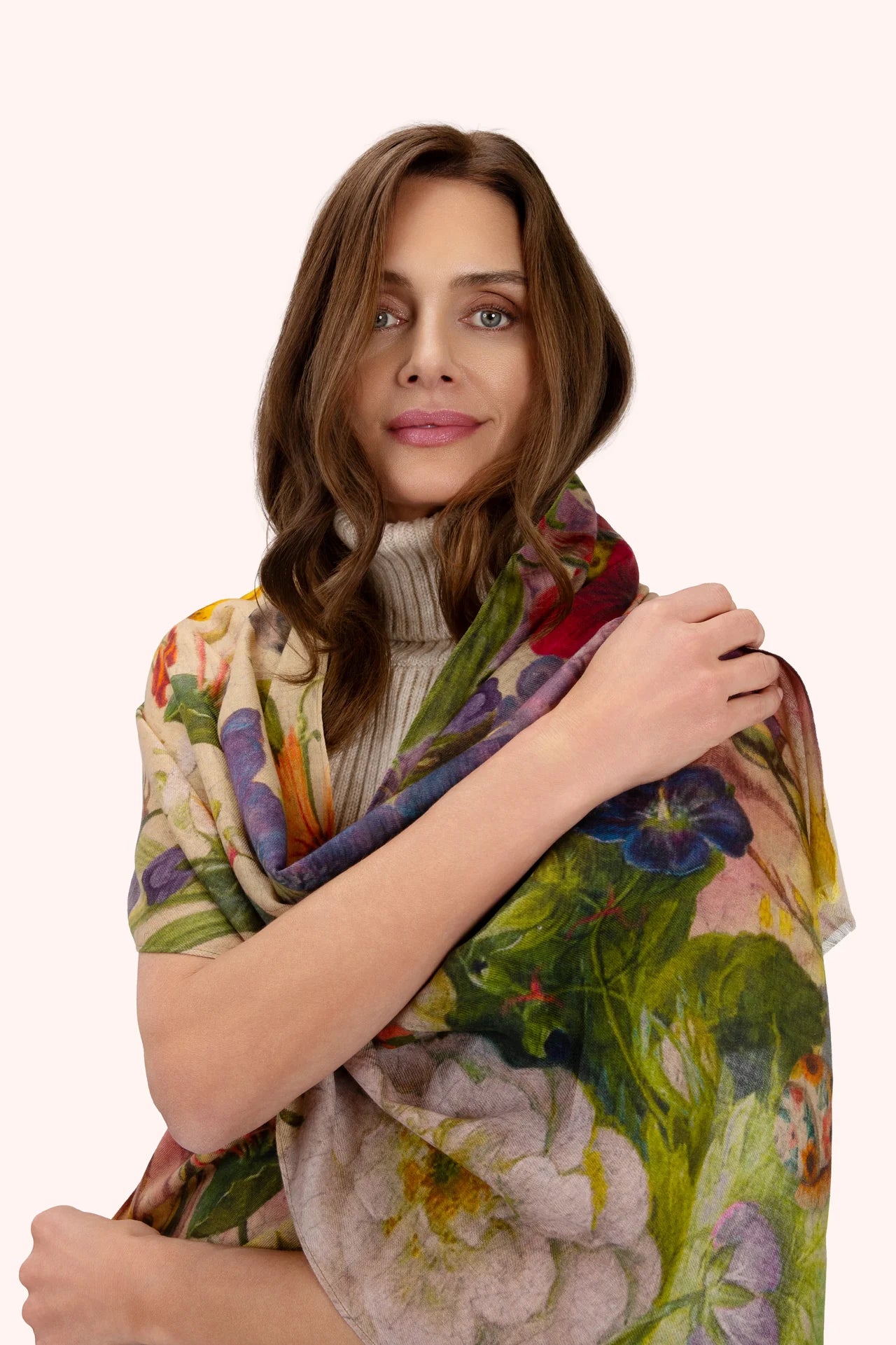 Powder Autumn Posy Cream Wool Scarf (Cream)