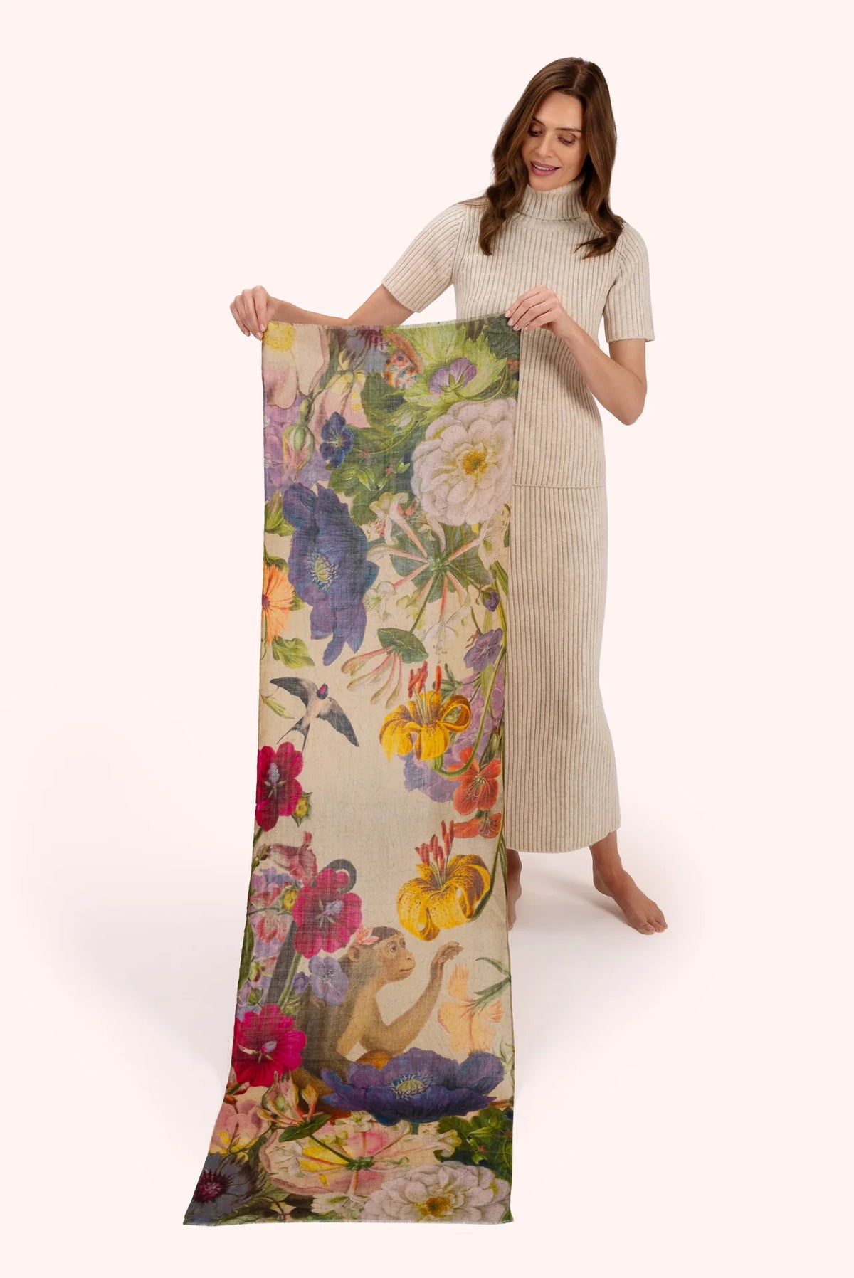 Powder Autumn Posy Cream Wool Scarf (Cream)