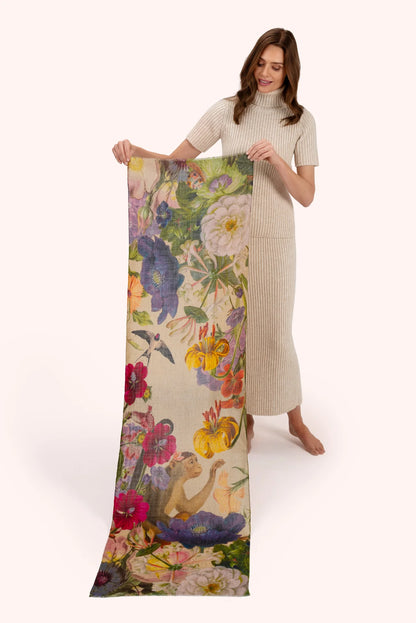 Powder Autumn Posy Cream Wool Scarf (Cream)