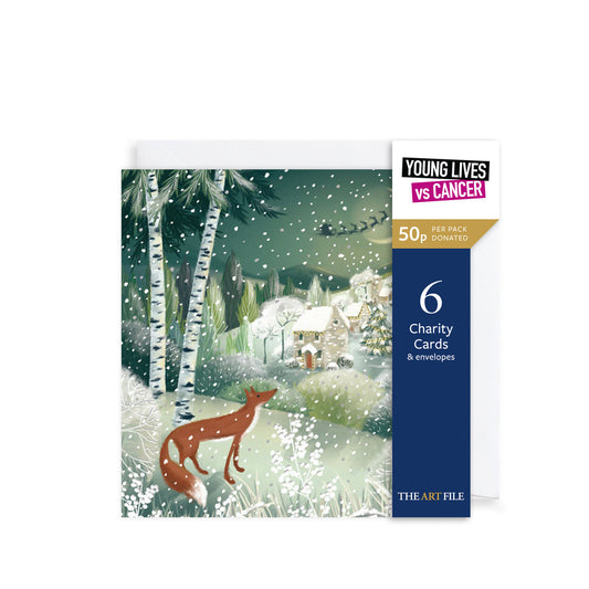 Charity Christmas Card 6pk Fox & Snowy Village